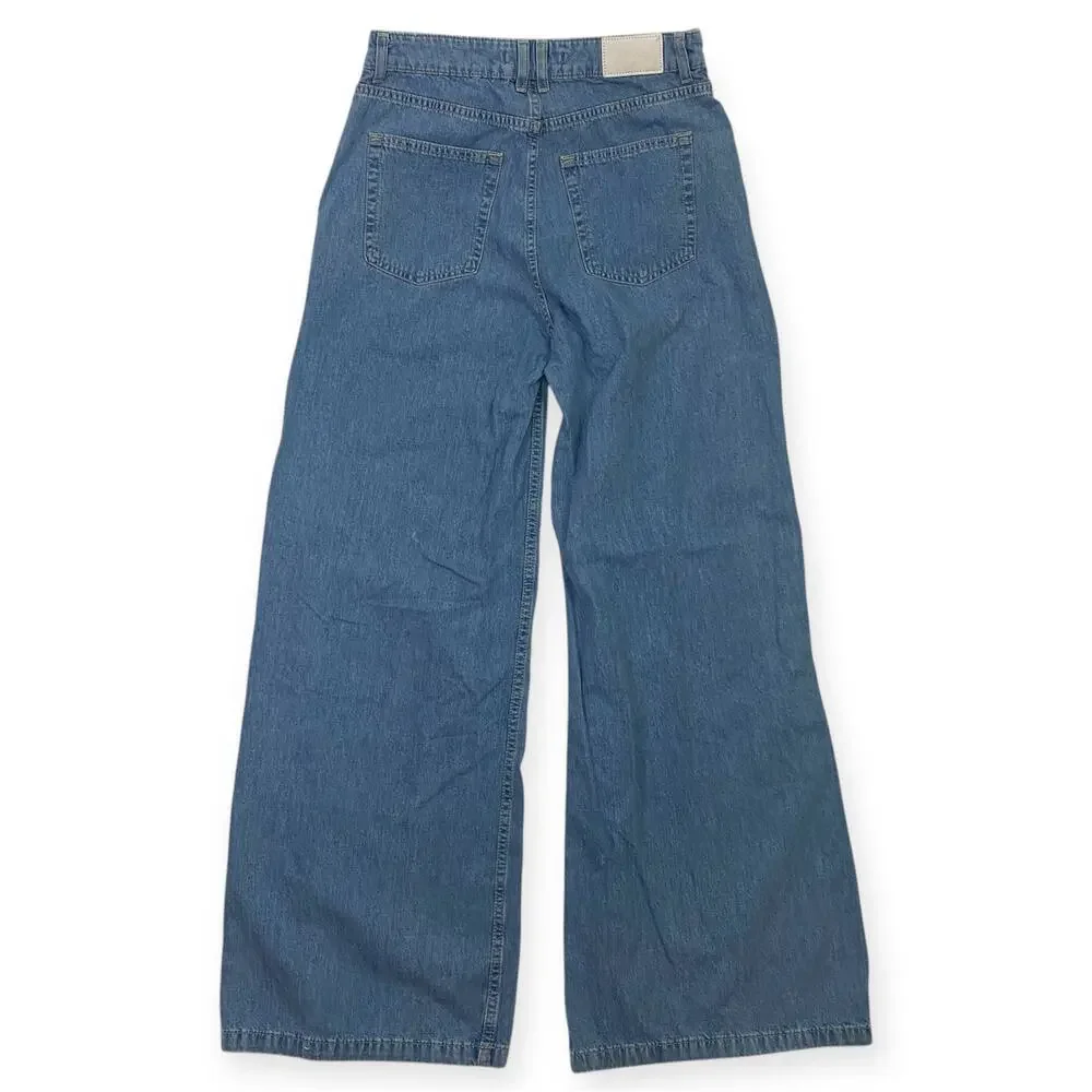 Zara Wide Leg Light Wash Denim Jeans Blue Women's 4 - Picture 2 of 8